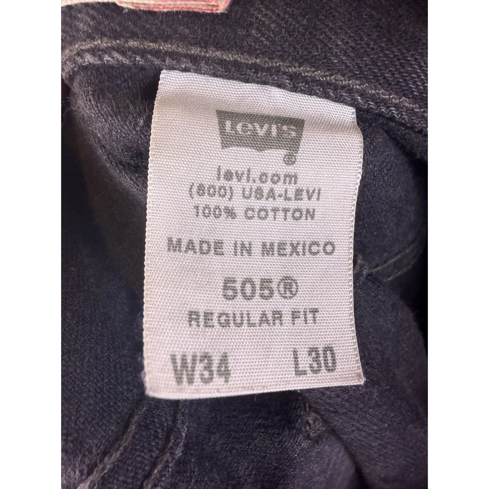 Levi's 505‎ Men's Jeans Black Denim Regular Fit Size 34x30 Made in Mexico
